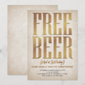 Free Beer Funny Birthday Invitation Kaart (Voorkant / Achterkant)