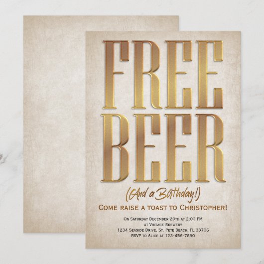 Free Beer Funny Birthday Invitation Kaart (Voorkant / Achterkant)