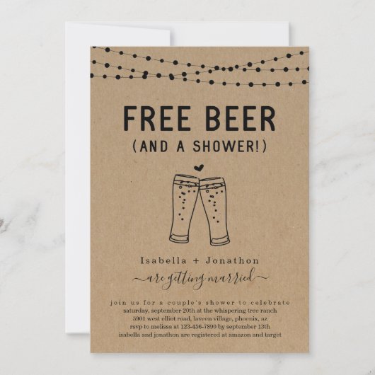 Free Beer Funny Couple's Bridal Wedding Shower Kaart (Voorkant)
