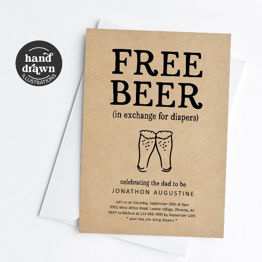 Free Beer Funny Diaper Party Invitation Kaart