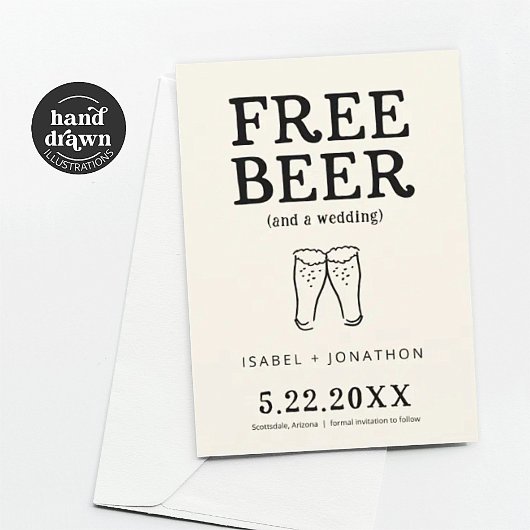 Free Beer Funny Save the Date Card Kaart