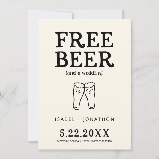 Free Beer Funny Save the Date Card Kaart (Voorkant)
