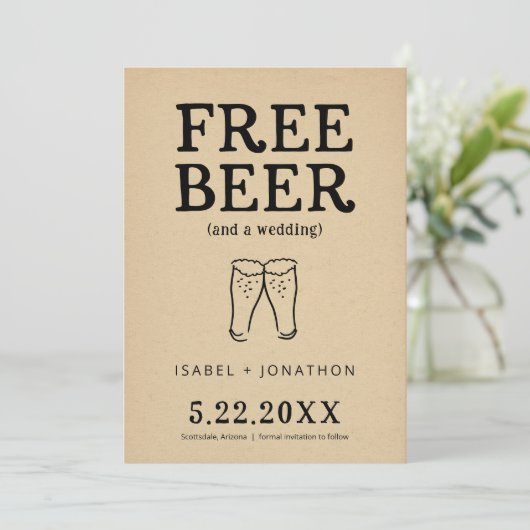 Free Beer Funny Save the Date Kaart (Staand voorkant)