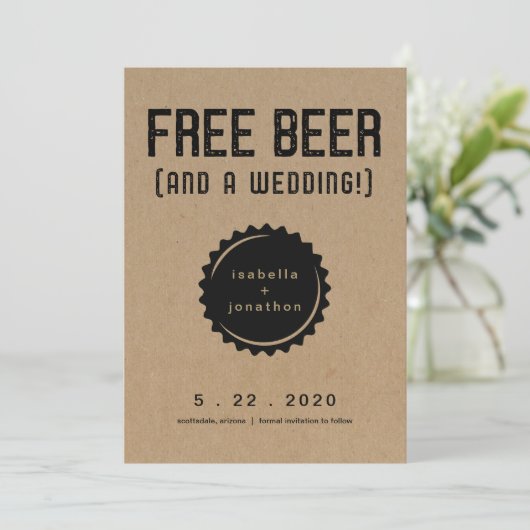 Free Beer Funny Save the Date Kaart (Staand voorkant)