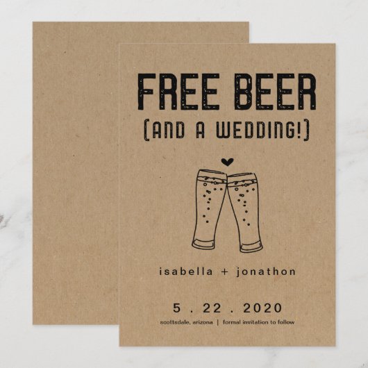 Free Beer Funny Save the Date Kaart (Voorkant / Achterkant)