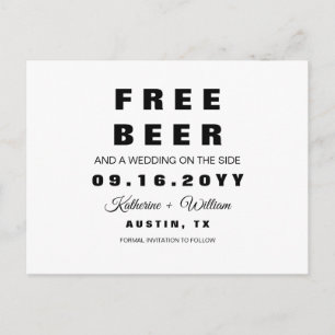 Free beer Funny Simple Wedding Save the Date Aankondigingskaart