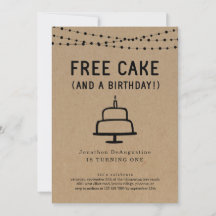 Free Cake Funny 1st Birthday Party Invitation
