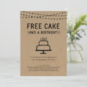 Free Cake Funny Birthday Party Invitation Kaart (Staand voorkant)
