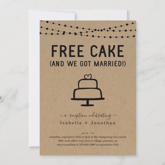 Free Cake Funny Reception only Inveption Kaart (Voorkant)
