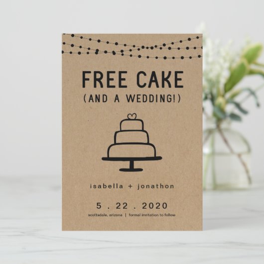 Free Cake Funny Save the Date Card Kaart (Staand voorkant)