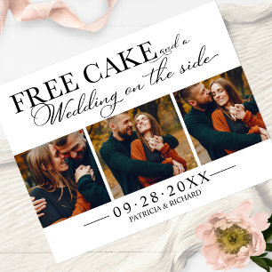Free Cake Funny Wedding Save the Date 3 Photo Briefkaart