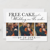 Free Cake Funny Wedding Save the Date 3 Photo Kaart (Voorkant)