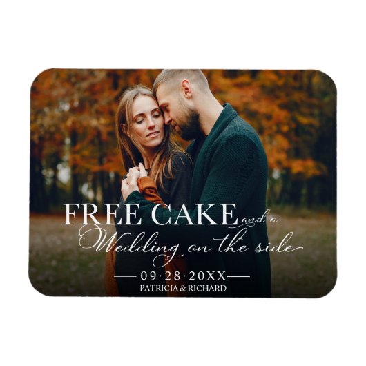 Free Cake Funny Wedding Save the Date Photo Magnet Magneet (Horizontaal)