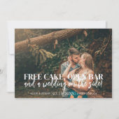 Free Cake Open Bar Funny Wedding Save The Date (Voorkant)