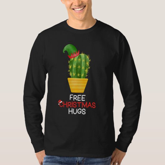 Free Christmas Hugs Cactus T-shirt (Voorkant)