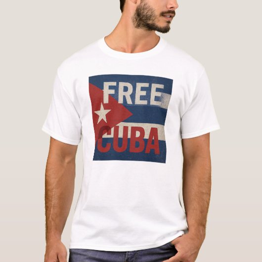 Free Cuba Distressed Flag Activist T-Shirt (Voorkant)