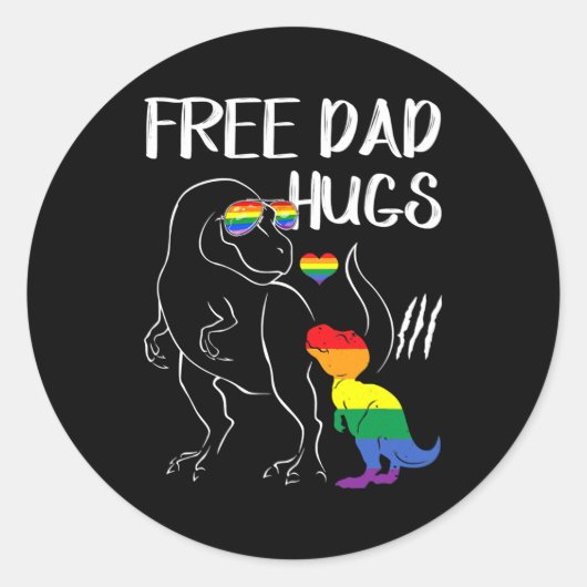 Free Dad Hugs LGBT Pride Dad Dinosaur Rex  Ronde Sticker (Voorkant)