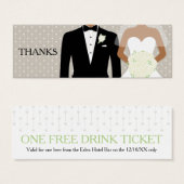 Free drink wedding voucher card white roses hearts mini visitekaartjes (Voorkant /achterkant)