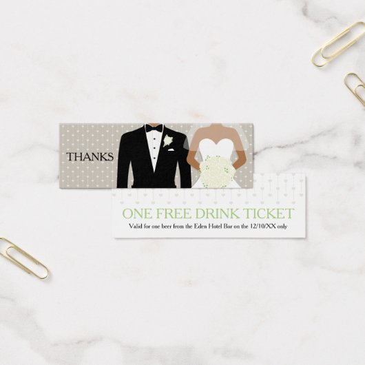 Free drink wedding voucher card white roses hearts mini visitekaartjes (Kantoor)