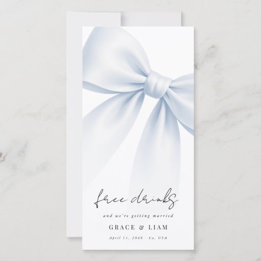 Free Drinks Blue Bow Bookmark Wedding Save The Date (Voorkant)