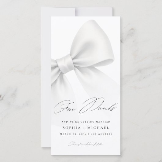Free Drinks Elegant Bow Modern Wedding Bookmark Save The Date (Voorkant)