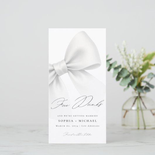 Free Drinks Elegant Bow Modern Wedding Bookmark Save The Date (Staand voorkant)