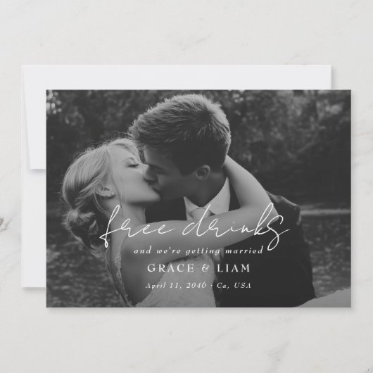 Free Drinks Elegant Modern Romantic Photo Wedding Save The Date (Voorkant)