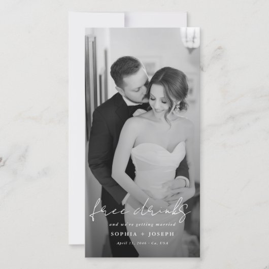 Free Drinks | Minimalist Bookmark Wedding Photo Save The Date (Voorkant)
