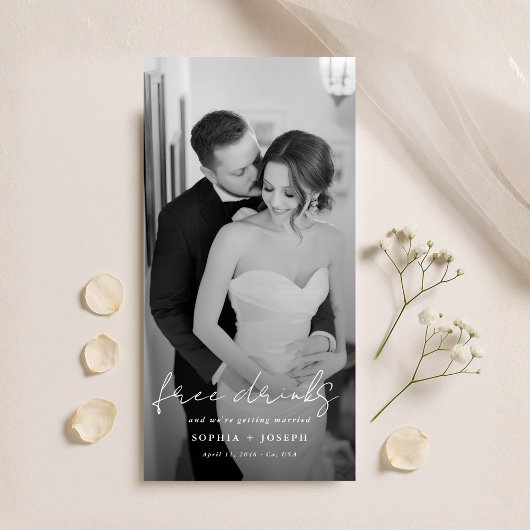 Free Drinks | Minimalist Bookmark Wedding Photo Save The Date