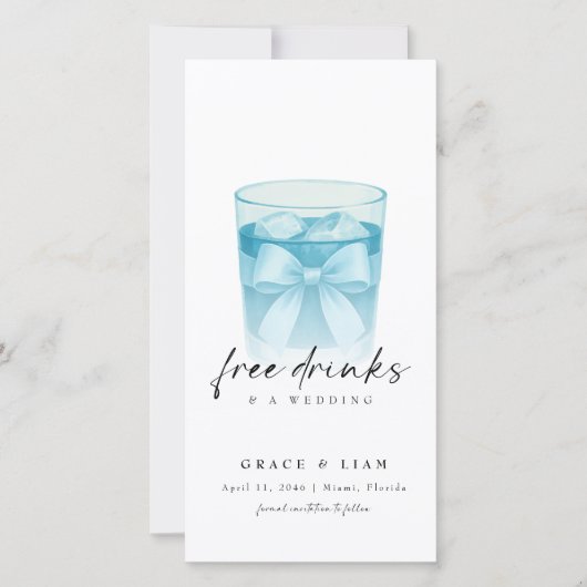 Free Drinks Modern Bow Glass Trendy Bookmark Save The Date (Voorkant)