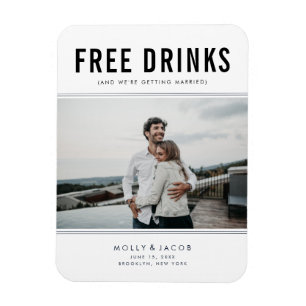 Free Drinks Photo Wedding Save the Date Magnet Magneet