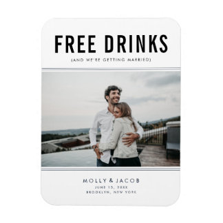 Free Drinks Photo Wedding Save the Date Magnet Magneet