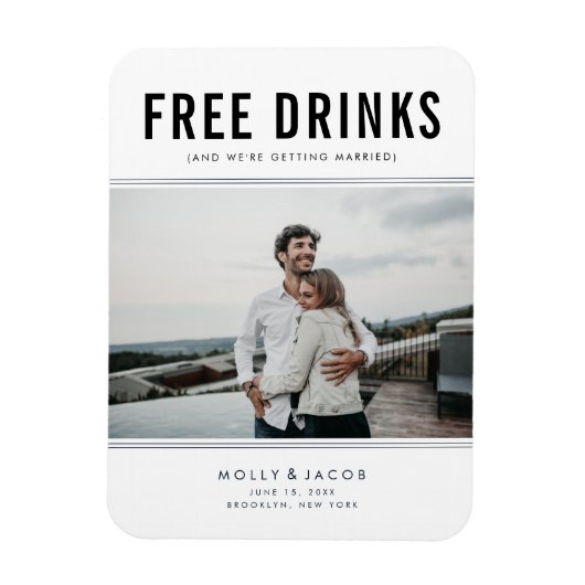 Free Drinks Photo Wedding Save the Date Magnet Magneet (Verticaal)