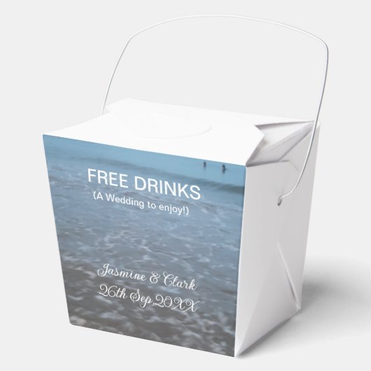 Free drinks save the date beach wedding add name bedankdoosjes (Voorkant)