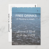 Free drinks save the date beach wedding add name briefkaart (Voorkant / Achterkant)