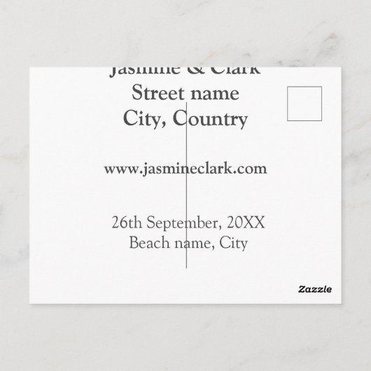 Free drinks save the date beach wedding add name briefkaart (Achterkant)