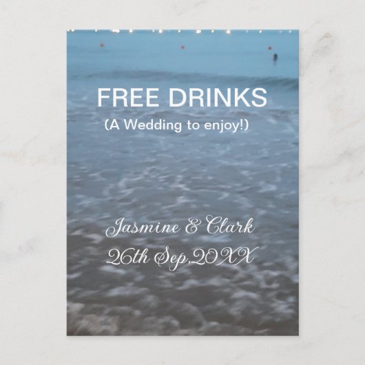 Free drinks save the date beach wedding add name briefkaart (Voorkant)