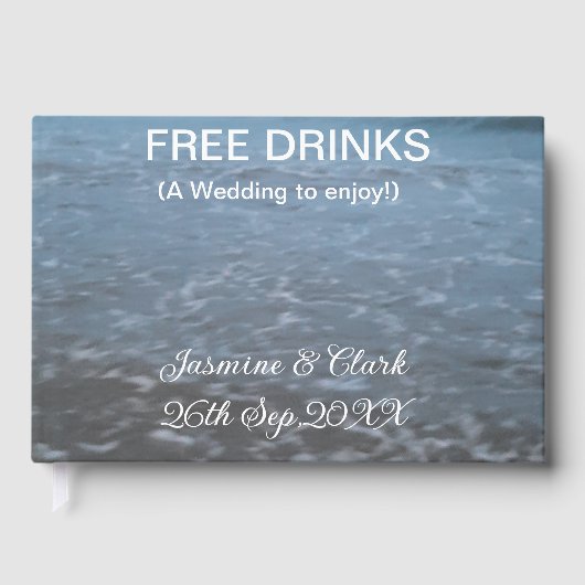 Free drinks save the date beach wedding add name  gastenboek (Voorkant)