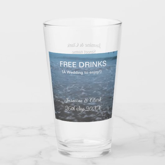 Free drinks save the date beach wedding add name  glas (Voorkant)