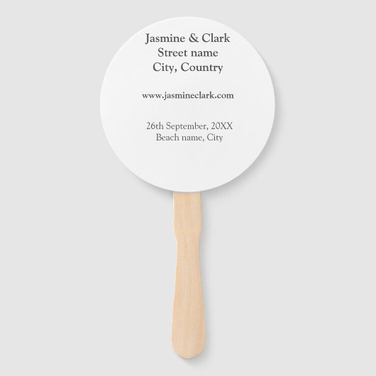 Free drinks save the date beach wedding add name  handwaaier (Achterkant)