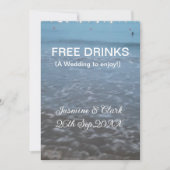 Free drinks save the date beach wedding add name kaart (Voorkant)