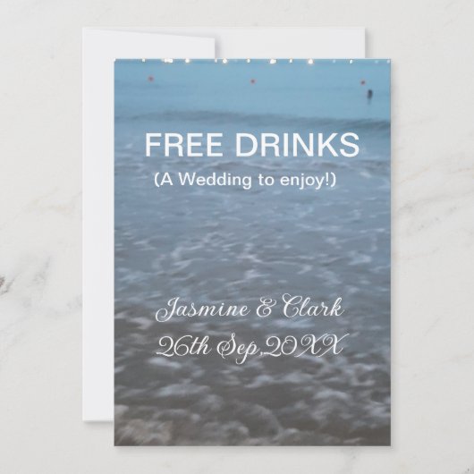 Free drinks save the date beach wedding add name  kaart (Voorkant)