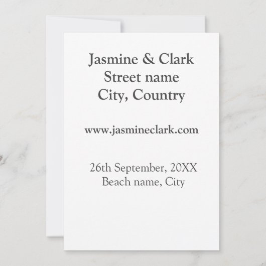 Free drinks save the date beach wedding add name kaart (Achterkant)