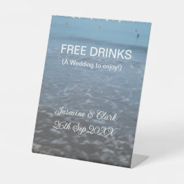 Free drinks save the date beach wedding add name  reclamebord met voetstuk