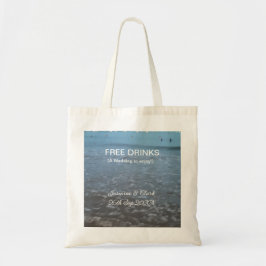 Free drinks save the date beach wedding add name  tote bag
