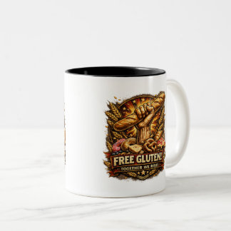 Free Gluten! Funny Bread Lover Coffee Mug Tweekleurige Koffiemok