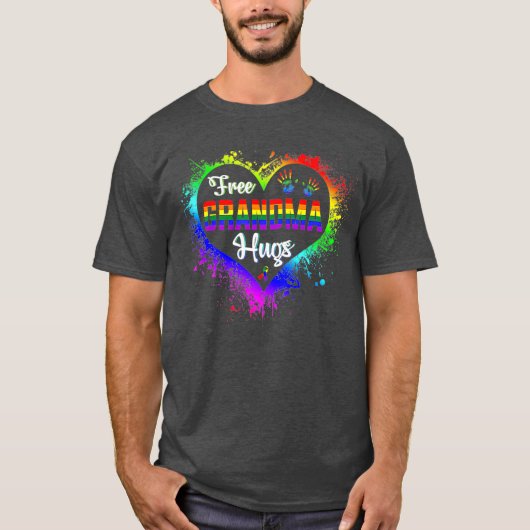 Free Grandma Hugs LBGT Heart Rainbow Gay Pride T-shirt (Voorkant)