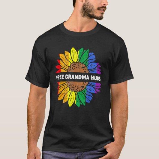 Free Grandma Hugs Lgbt Daisy Rainbow Flower Hippie T-shirt (Voorkant)