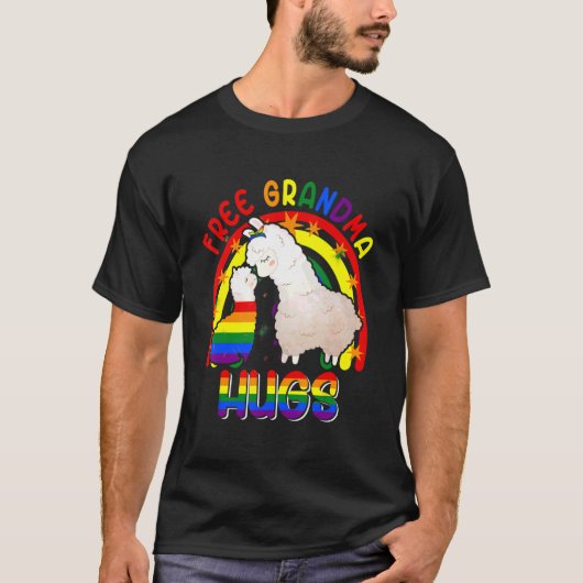 Free Grandma Hugs Two Llamas Proud Lgbt Rainbow Fa T-shirt (Voorkant)