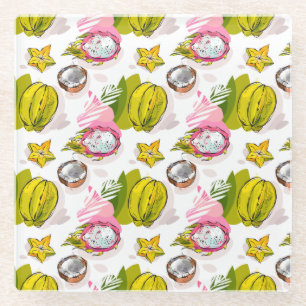 Free Hand Textured Fruit Pattern Glazen Onderzetter